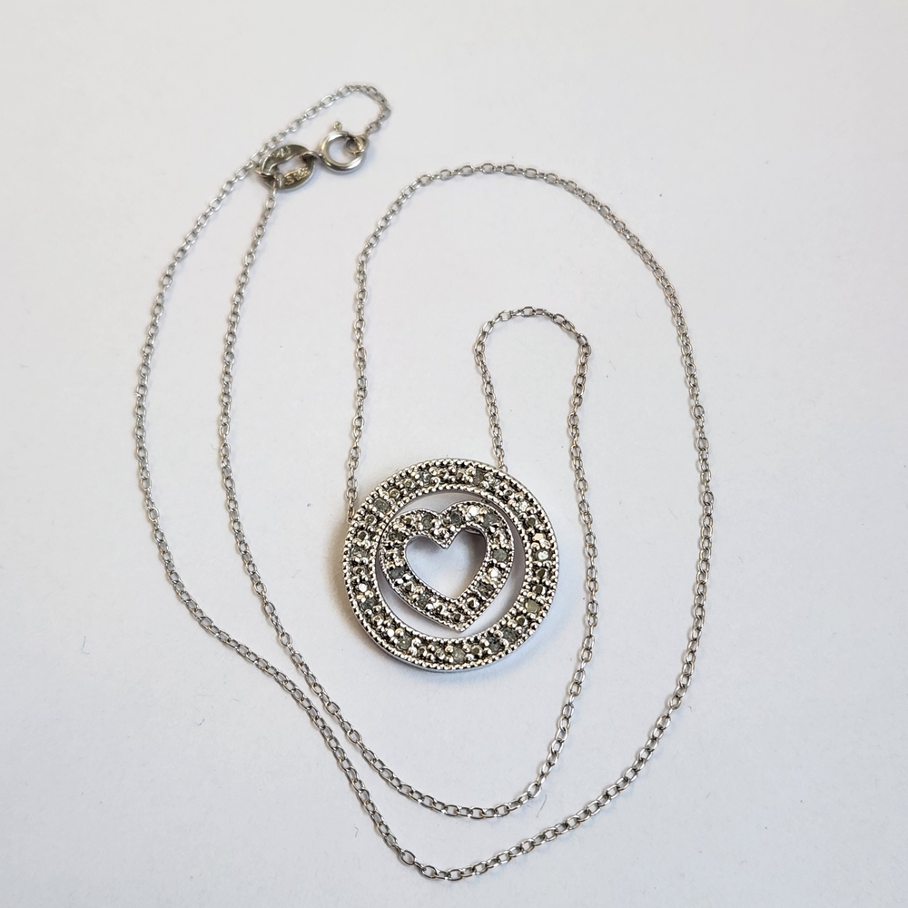 VTG 925 Affinity Silver Heart Entertwined Circle Necklace 925 16" Chain - Picture 4 of 7